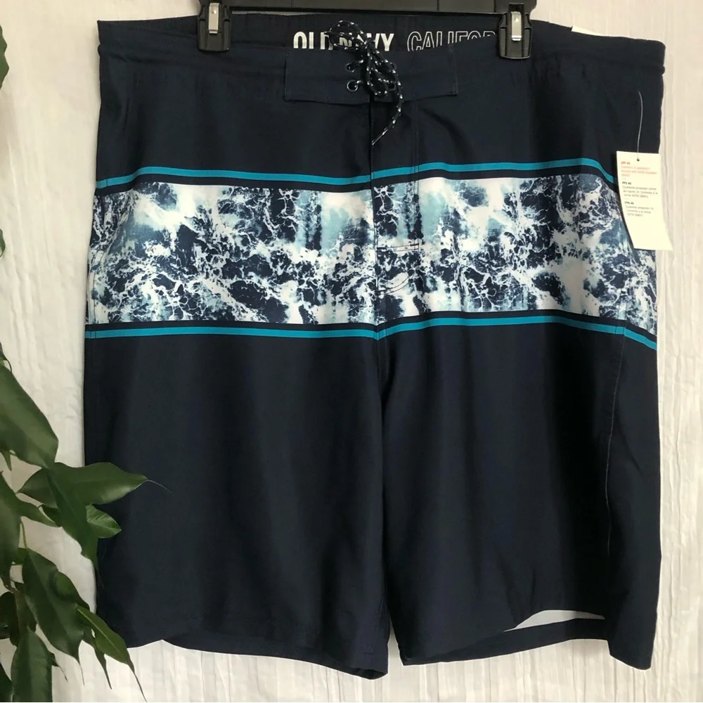 OLD NAVY mens SZ 40 swim trunks shorts navy w/Velcro close & pockets NWT